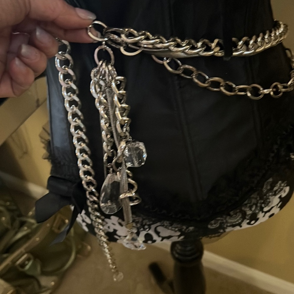 silver chain Madonna belts with crystals. sold as a set
